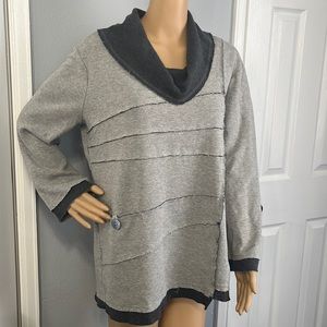 Neon Buddha Gray Waffle Knit Raw Hem Distressed Sweatshirt Tunic